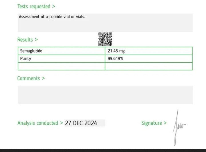Semaglutide(Ozempic) dosed at 20mg per vial and tested by HPLC with a reputable 3rd party
